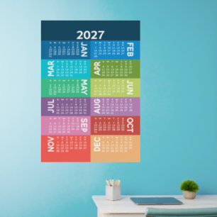 2027 Calendar - Year with funky colorful months Wall Decal