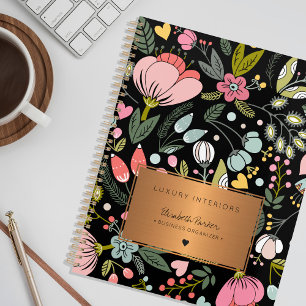 2027 Chic floral pink black gold business Planner