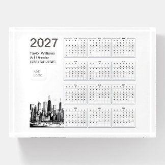 2027 Chicago Skyline Business Logo Minimalist Paperweight