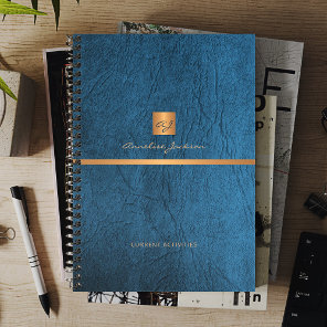 2027 Classy elegant blue leather gold monogrammed Planner