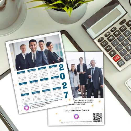2027 Corporate Calendar Company Photo Logo QR Code Holiday Postcard