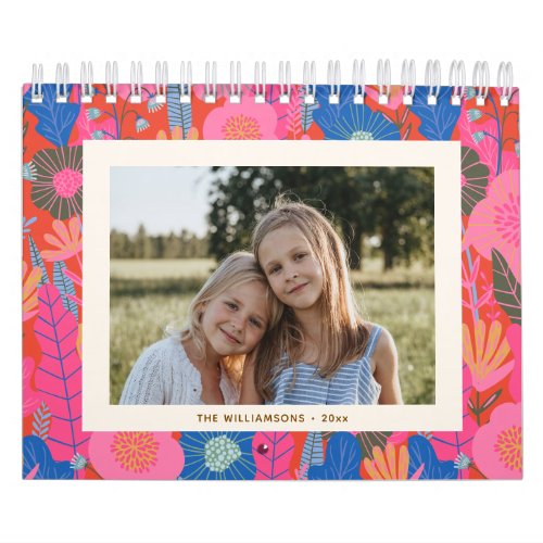 2027 Custom Family Photos Colorful Red Floral Calendar