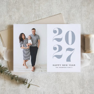 2027 Dusty Blue Bold Typography New Year Photo Holiday Card