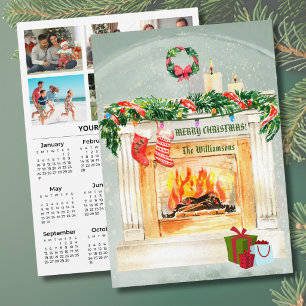 2027 Festive 6 Photo Personalized 2027 Calendar  Holiday Card