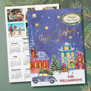 2027 Festive 6 Photo Personalized 2027 Calendar  Holiday Card