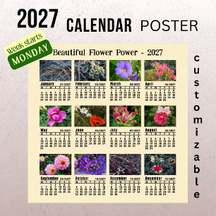 2027 Flower Photo Calendar - Monday Week Poster
