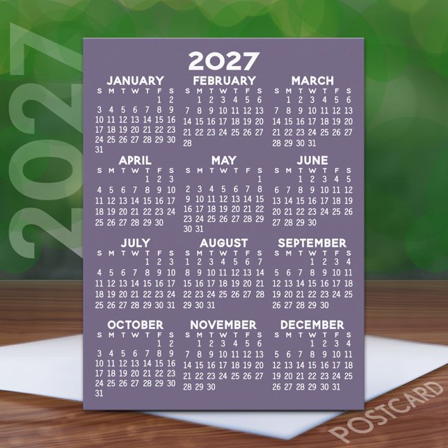 2027 Full Year View Calendar - Basic Minimal  Postcard (2027 Calendar on a Postcard)