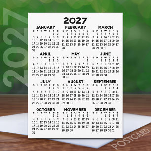 2027 Full Year View Calendar - Basic Minimal Postcard