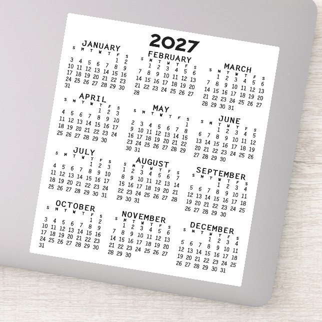 2027 Full Year View Calendar - Basic Minimal Sticker (Detail)