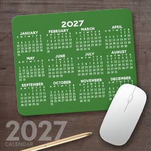 2027 Full Year View Calendar - horizontal - Green Mouse Pad