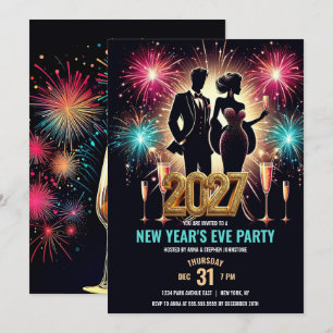 2027 Glamorous New Year's Eve Party Fireworks Invitation