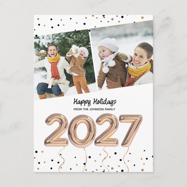 2027 Happy Holidays Photo Balloon Numbers Holiday Postcard (Front)