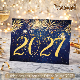 2027 Happy New Year Eve Fireworks 2-Sided Designs Holiday Postcard