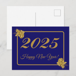2027,Happy new year!gold flower & navy background Postcard