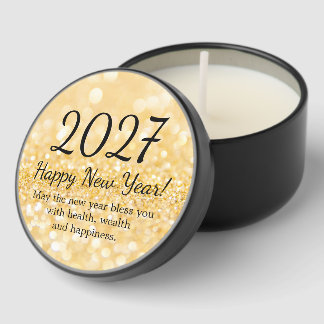 2027 Happy New Year Gold Glitter Script Party Mini Candle Favors