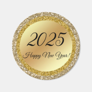 2027 happy new year,gold metallic sparkles  classic round sticker