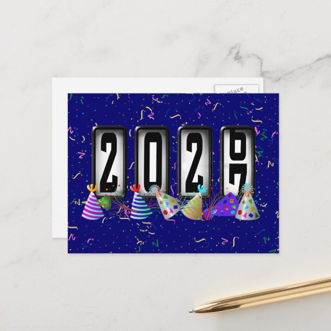 2027 Happy New Year Odometer Postcard (Front/Back In Situ)