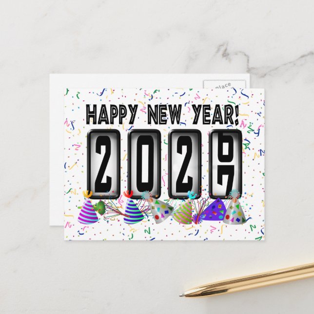 2027 Happy New Year Odometer Postcard (Front/Back In Situ)