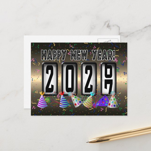 2027 Happy New Year Odometer Postcard (Front/Back In Situ)