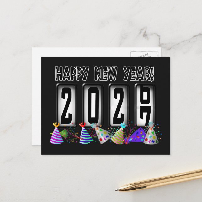 2027 Happy New Year Odometer Postcard (Front/Back In Situ)