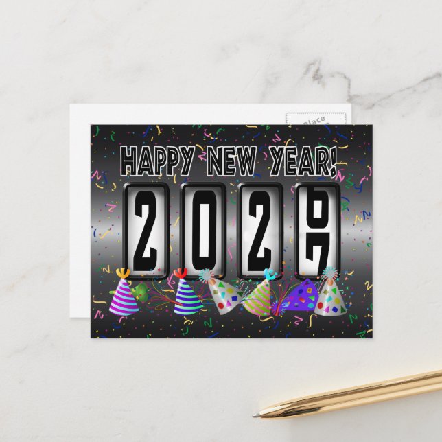 2027 Happy New Year Odometer Postcard (Front/Back In Situ)