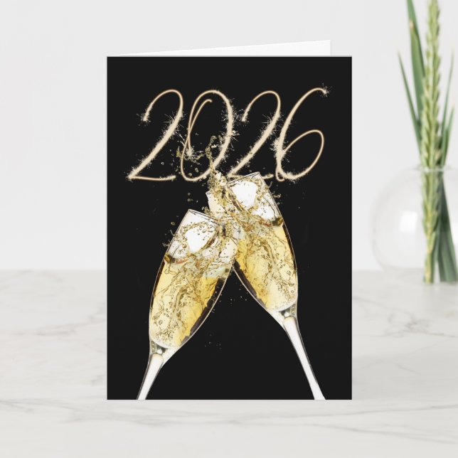 2027 Happy New Year Sparklers and Champagne Holiday Card (Front)