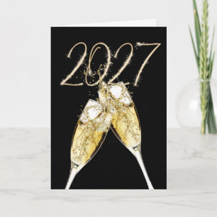 2027 Happy New Year Sparklers and Champagne Holiday Card