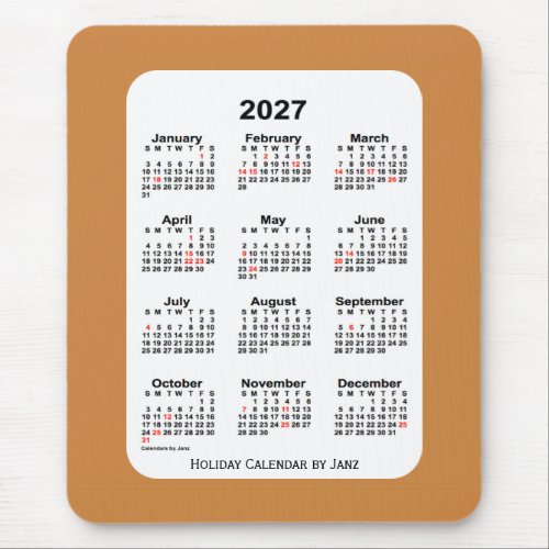 2027 Holiday Calendar by Janz Peru Gold Mouse Pad