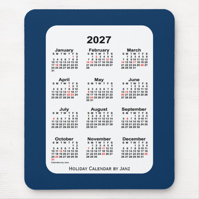 2027 Holiday Police Box Blue Calendar by Janz Mouse Pad (Front)
