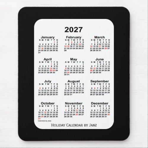 2027 Holiday Two Tone Black Calendar by Janz Mouse Pad