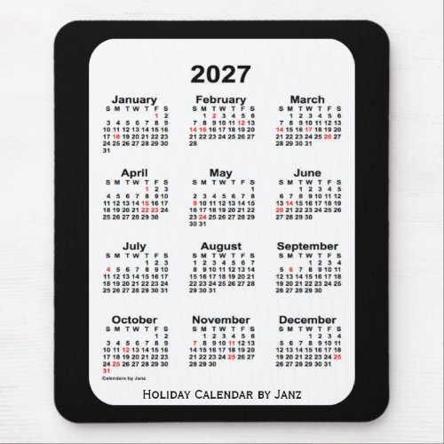 2027 Holiday Two Tone Black Calendar by Janz Mouse Pad