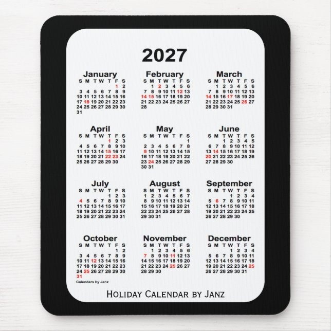 2027 Holiday Two Tone Black Calendar by Janz Mouse Pad (Front)