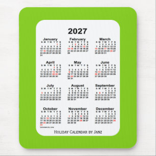 2027 Holiday Yellow Green Calendar by Janz Mouse Pad
