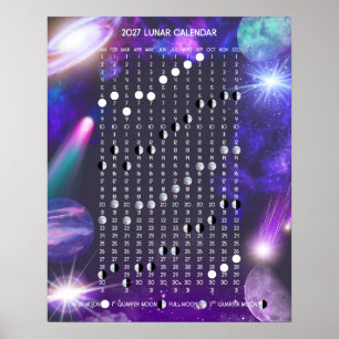 2027 Lunar Calendar in Colorful Galaxies Poster