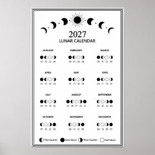 2027 Lunar Cycles Minimalist Moon Phase Calendar Poster