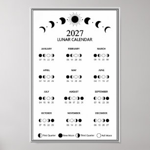 2027 Lunar Cycles Minimalist Moon Phase Calendar Poster