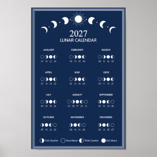 2027 Lunar Cycles Minimalist Moon Phase Calendar Poster