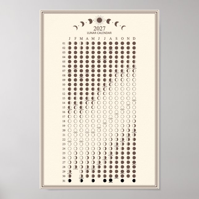 2027 Lunar Cycles Minimalist Moon Phase Calendar Poster (Front)