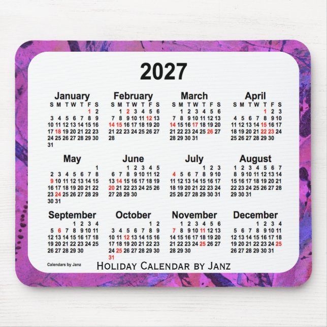 2027 Magenta Holiday Art Calendar by Janz Mouse Pad (Front)