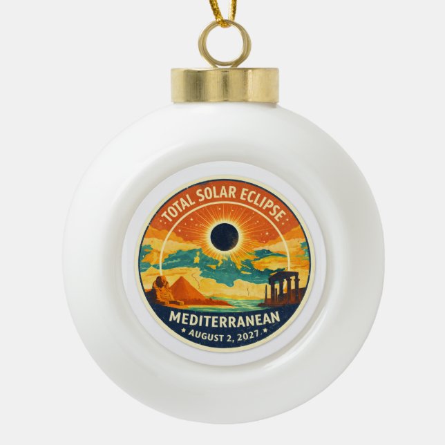 2027 Mediterranean Solar Eclipse Ceramic Ball Christmas Ornament (Front)