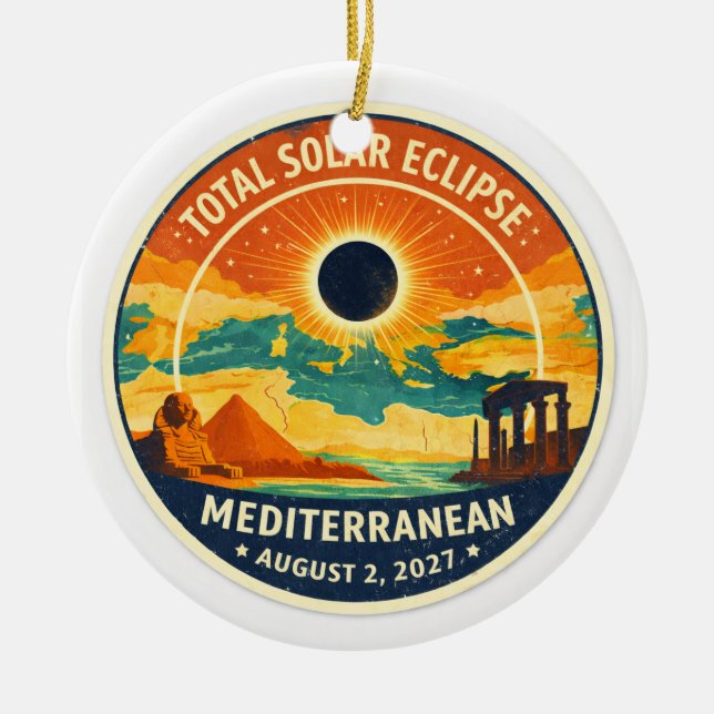 2027 Mediterranean Solar Eclipse Ceramic Ornament (Front)