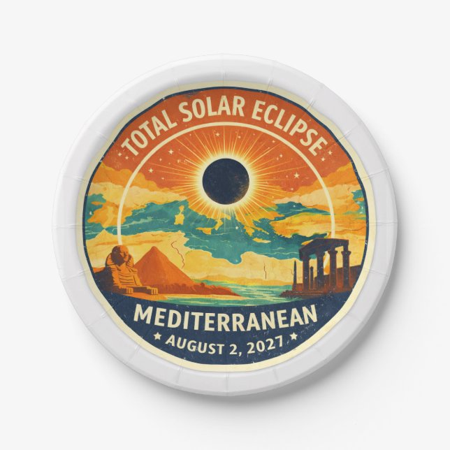 2027 Mediterranean Solar Eclipse Paper Plates (Front)