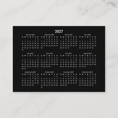 2027 Mini POCKET Calendar SUNDAY Start BLACK Business Card