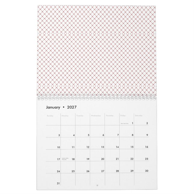 2027 Minimalist Calendar | Red Grid Home Decor (Jan 2027)