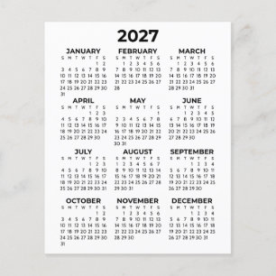 2027 Minimalist Full Year View Calendar