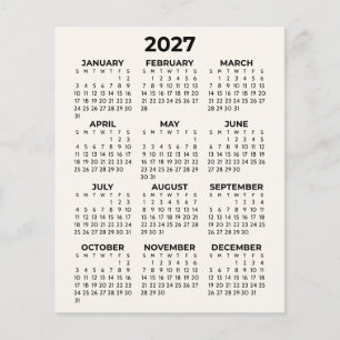 2027 Minimalist Full Year View Cream Calendar
