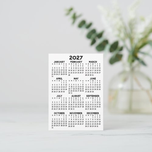 2027 Minimalist Simple Black Calendar Business Card