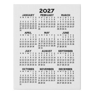 2027 Minimalist Simple Black Calendar Faux Canvas Print