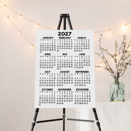 2027 Minimalist Simple Black Calendar Foam Board
