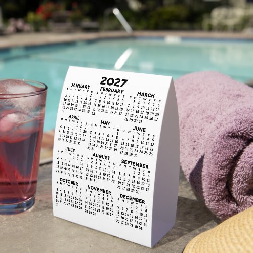 2027 Minimalist Simple Black Calendar Paper Table Tent
